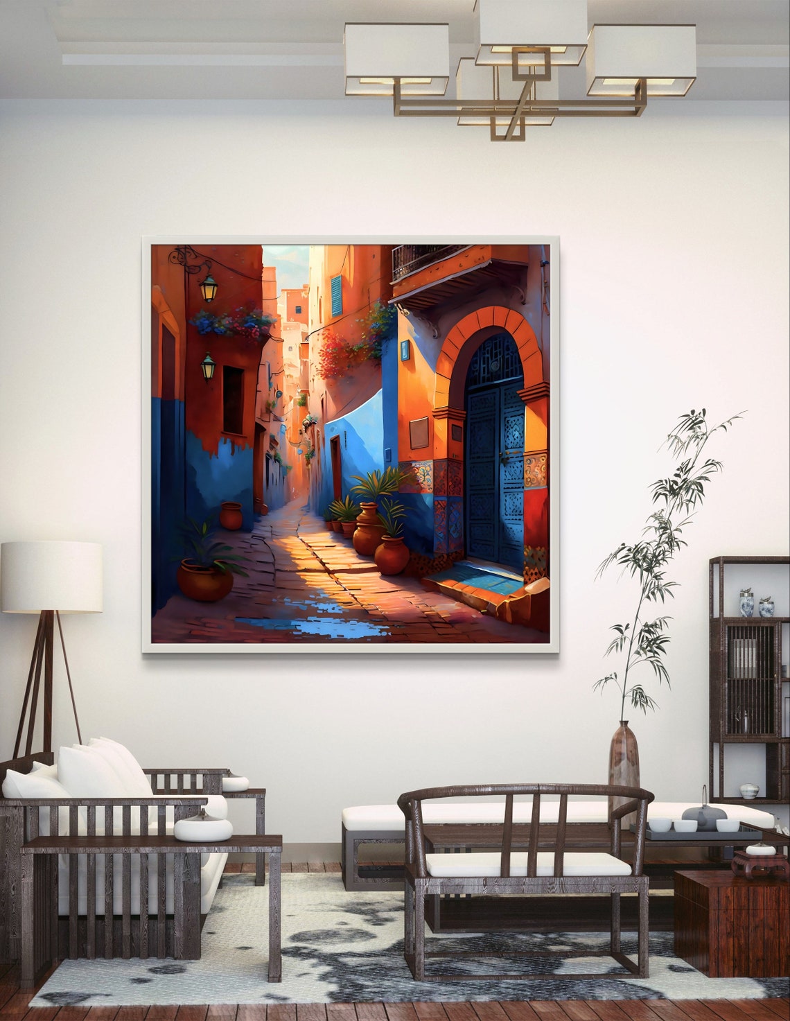 Moroccan Medina Alley With Blue Doors and Lanterns Travel Poster - Image 3