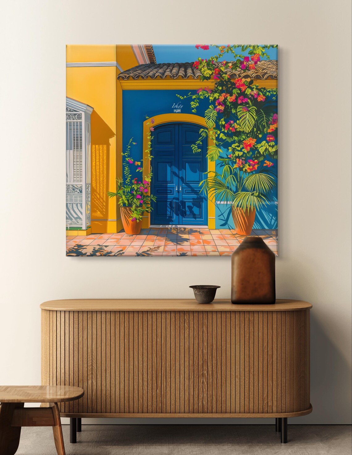 Brazil Colonial Blue Doorway with Bougainvillea Flowers Poster - Image 7