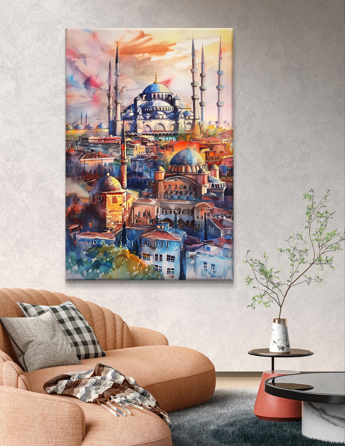 Istanbul Blue Mosque and Old Town Skyline Watercolor Sunset Poster - Image 5