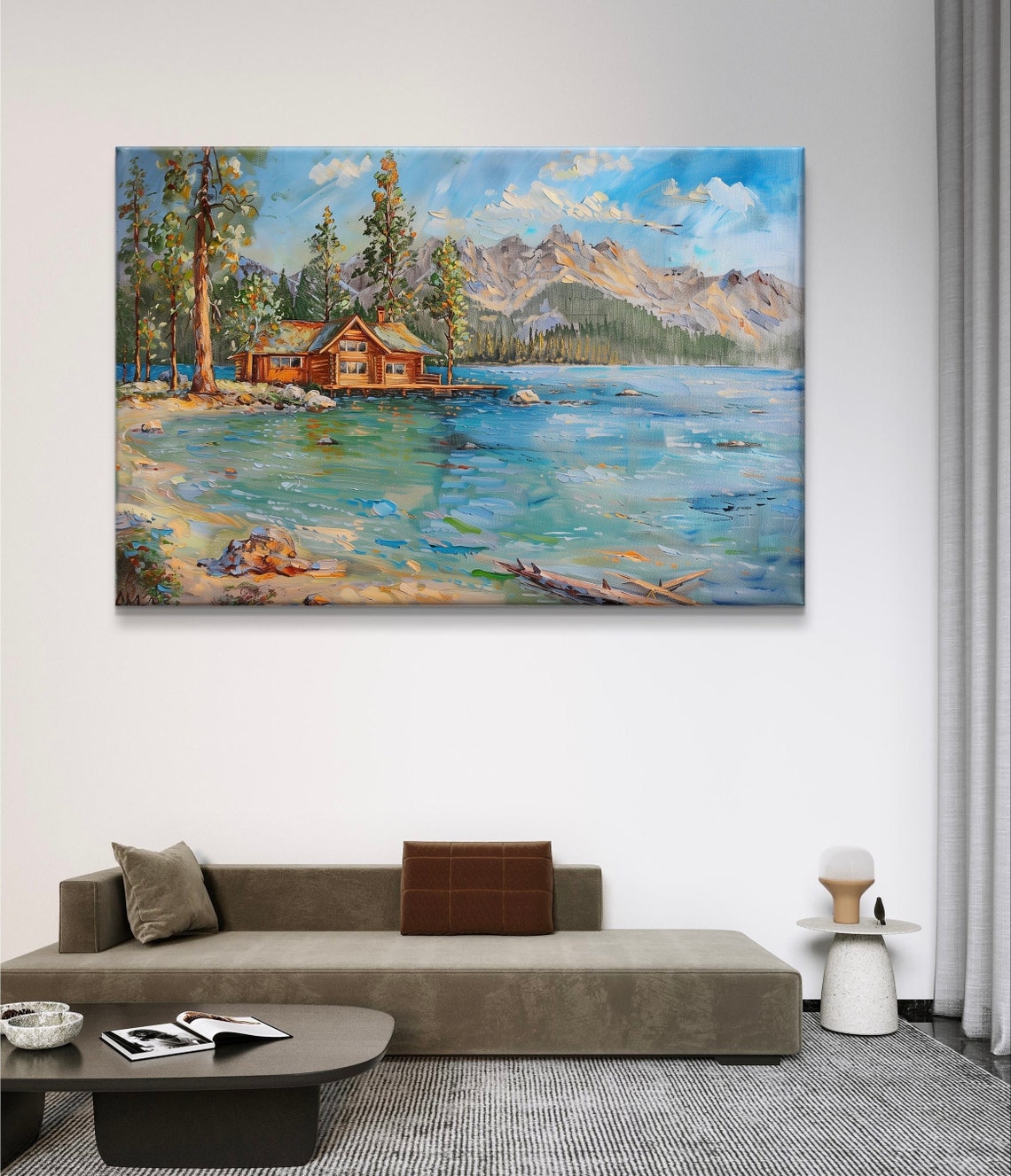 Lake Tahoe Lakeside Cabin with Pine Trees and Mountain Peaks Poster - Image 4