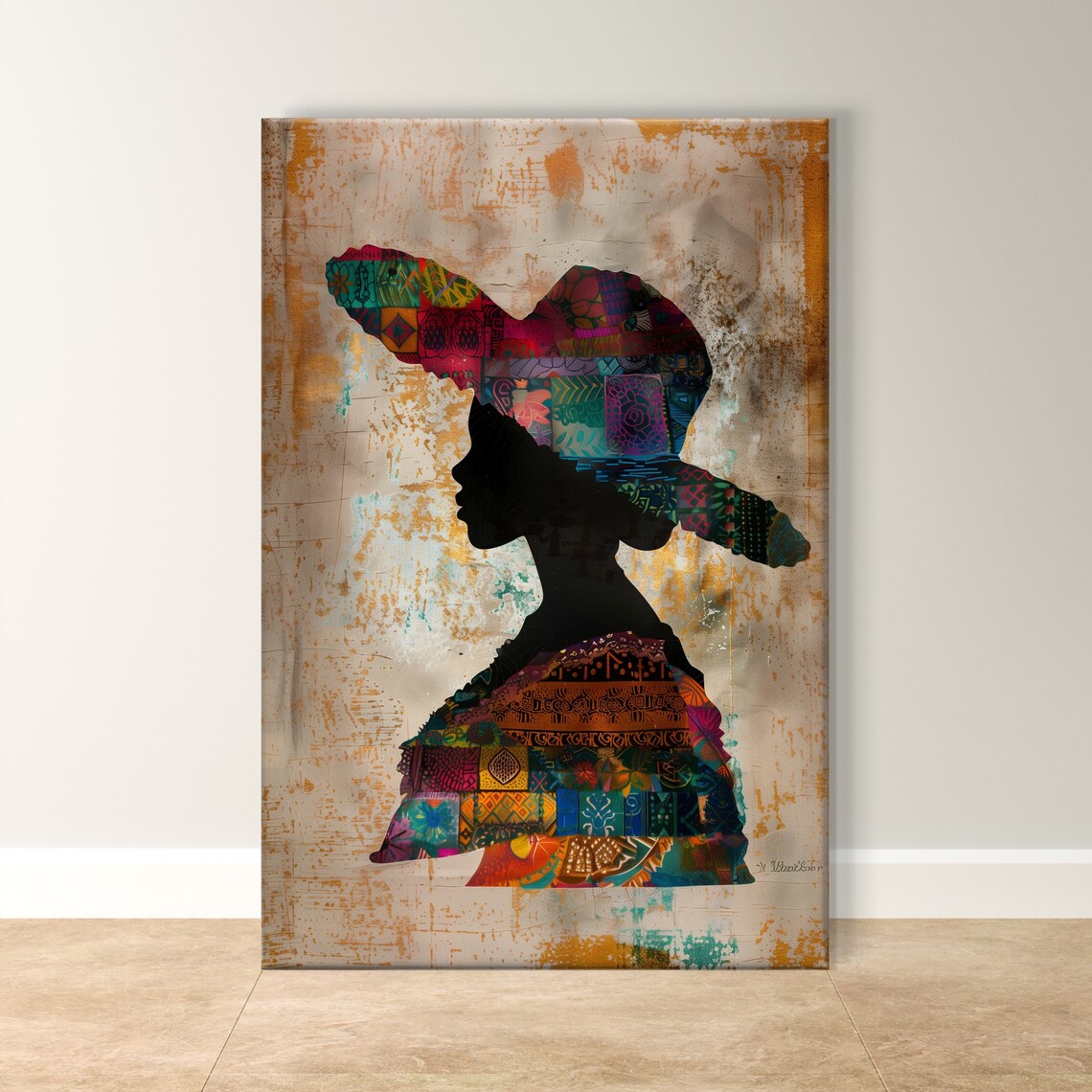 Panama Woman Patchwork Silhouette Sombrero Cultural Portrait Poster