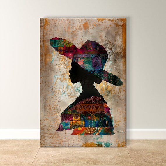 Panama Woman Patchwork Silhouette Sombrero Cultural Portrait Poster