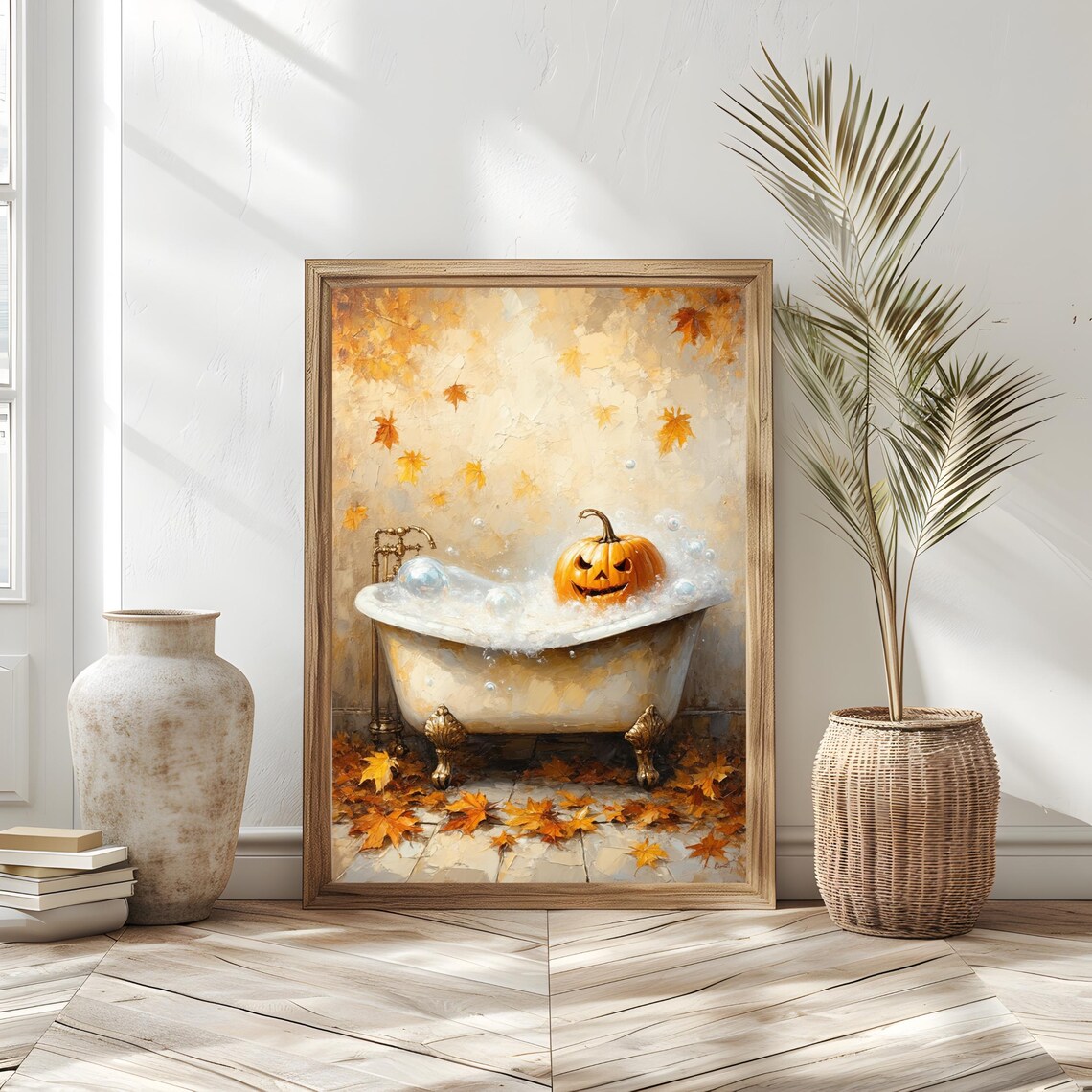 Pumpkin In Bathtub Halloween Bathroom Art Print