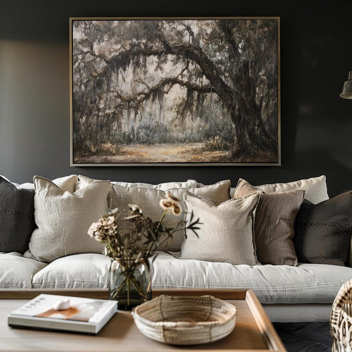 Live Oak Tree Draped in Spanish Moss Moody Vintage Nature Poster - Image 3