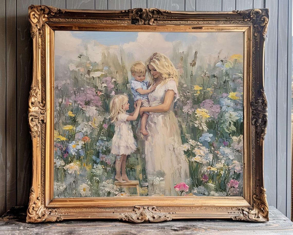Boy And Girl Mom Gift For Mothers Day Gift Motherhood Painting Motherhood Art Blonde Mom And Child Print Cottagecore Laundry Room