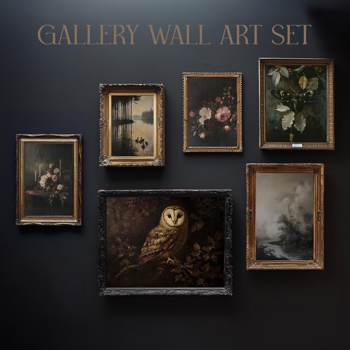 Dark Academia Moody Gallery Wall Art Set of Six Vintage Paintings - Image 2