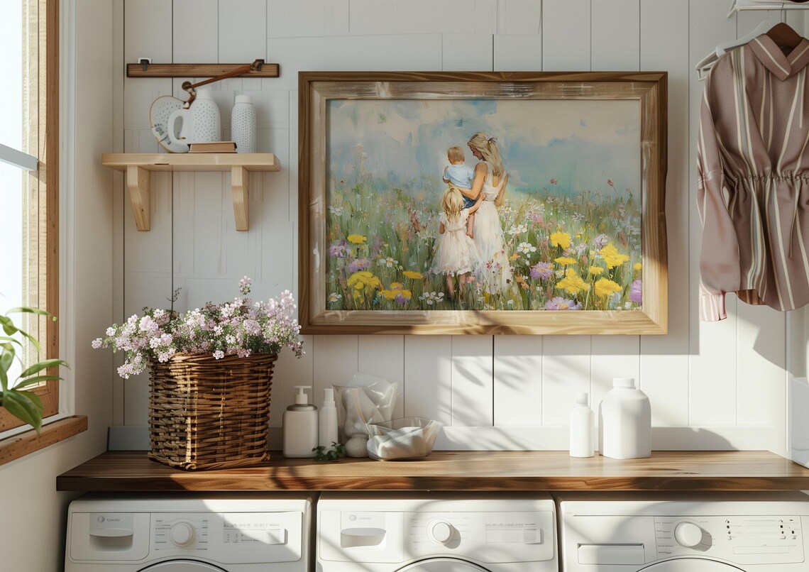 Mother with Two Children Standing in a Wildflower Meadow Poster - Image 2