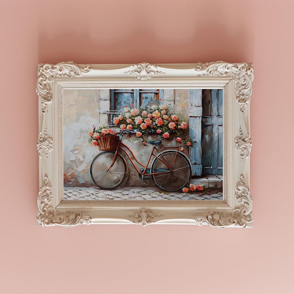 Vintage Bicycle With Flower Basket In French Village Art Poster - Image 3