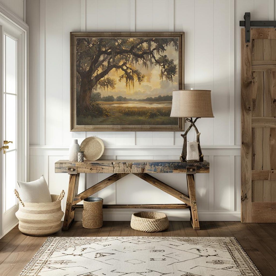 Spanish Moss Live Oak at Sunset Over a Golden Marsh Landscape Poster - Image 4