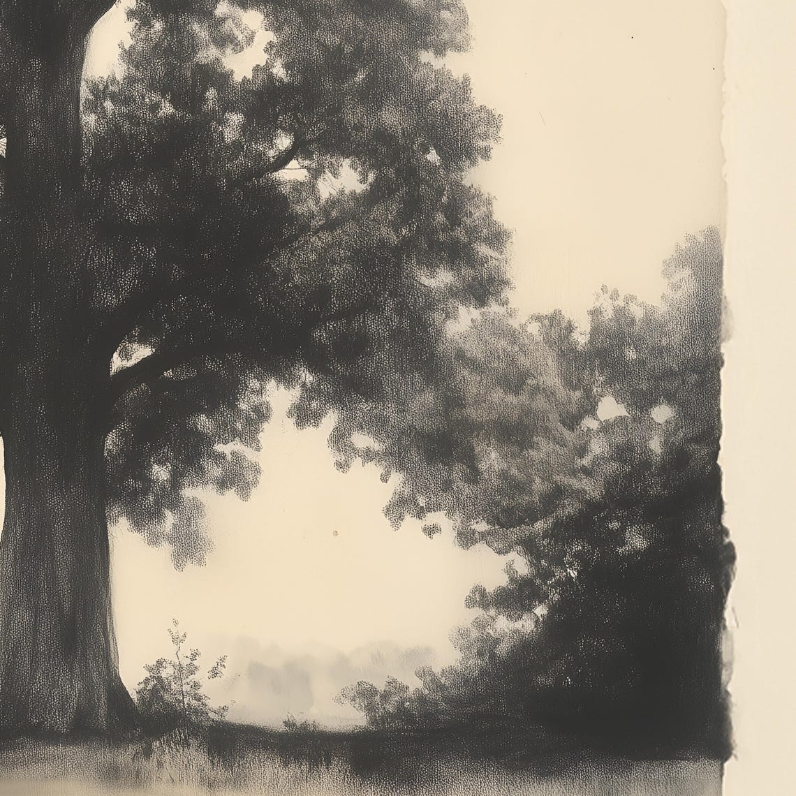 Majestic Lone Oak Tree Sepia Vintage Botanical Study Art Poster - Image 2