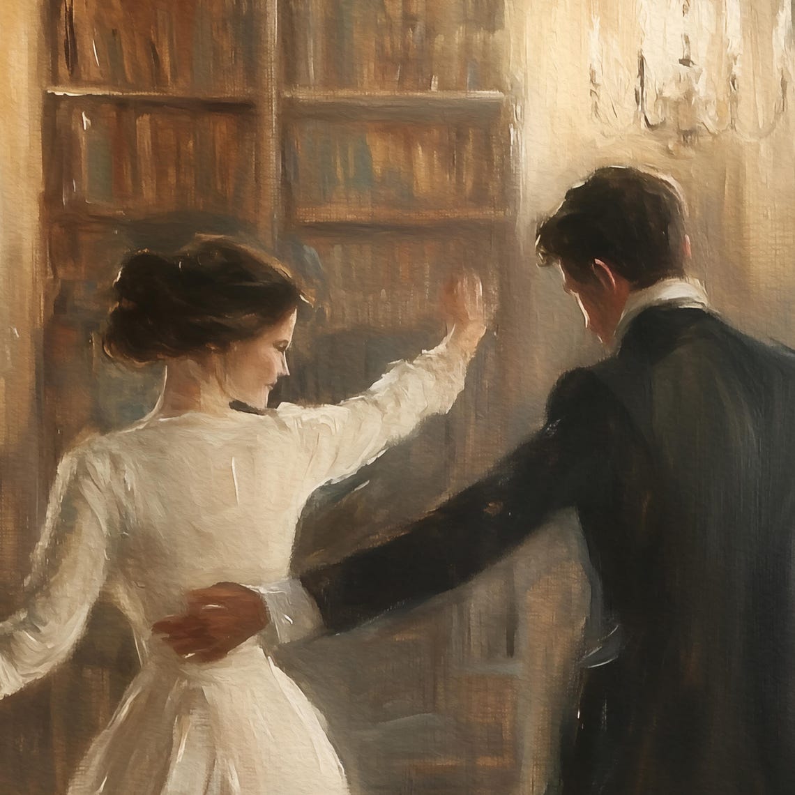 Romantic Couple Dancing In Library Candlelit Vintage Style Poster - Image 3