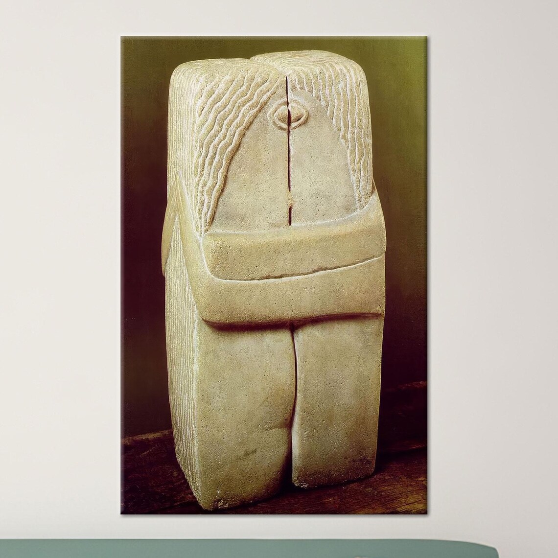 Abstract Stone Embrace Sculpture Minimalist Carved Couple Art Poster