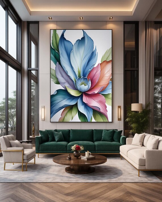 Colorful Abstract Flower Wall Art Modern Botanical Painting Vibrant