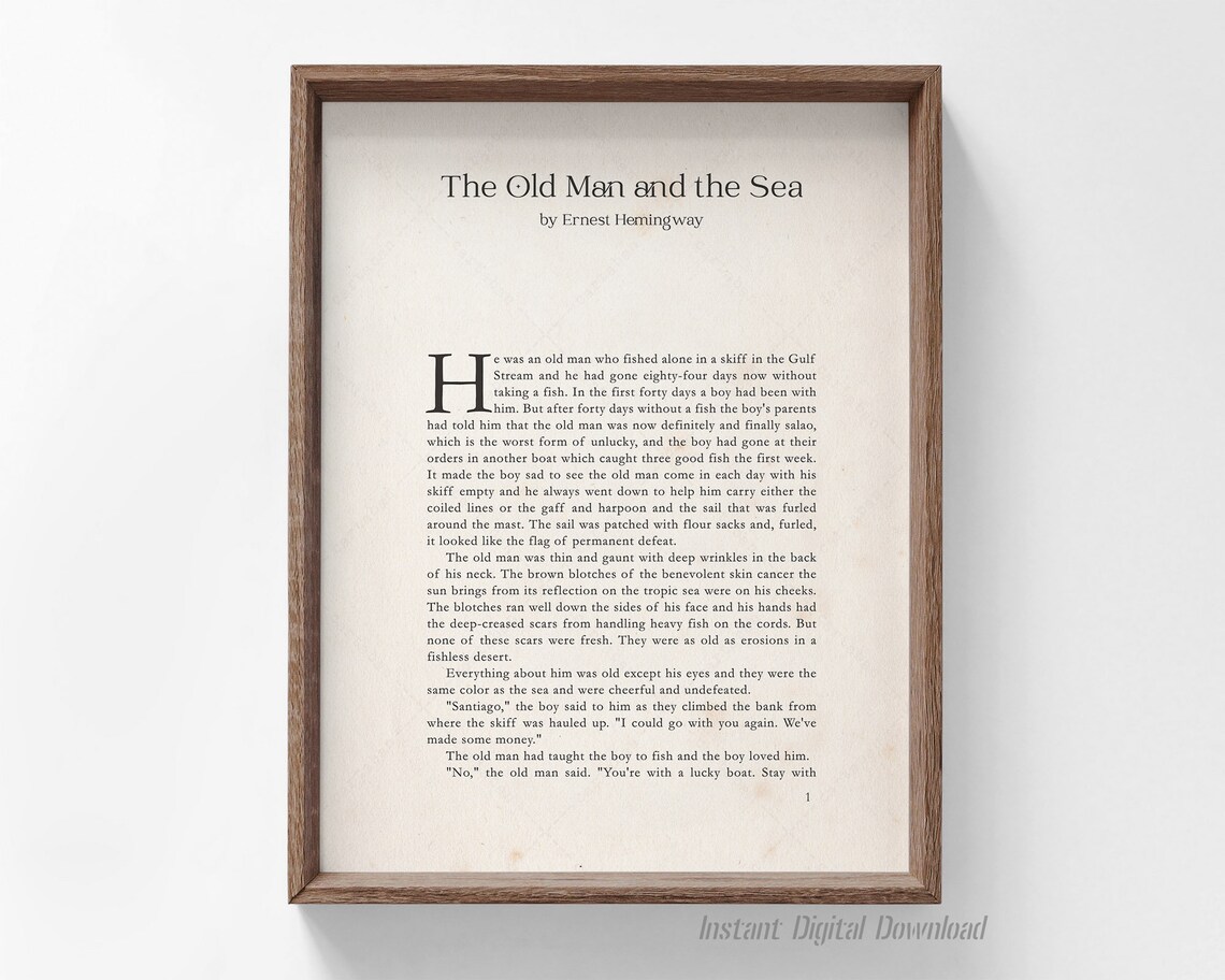 The Old Man And The Sea Hemingway First Chapter Page Literary Art Print