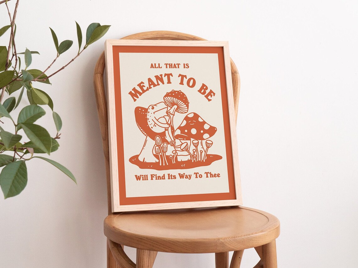 Retro Frog Mushroom Poster, 70s Style Art Print - Image 3
