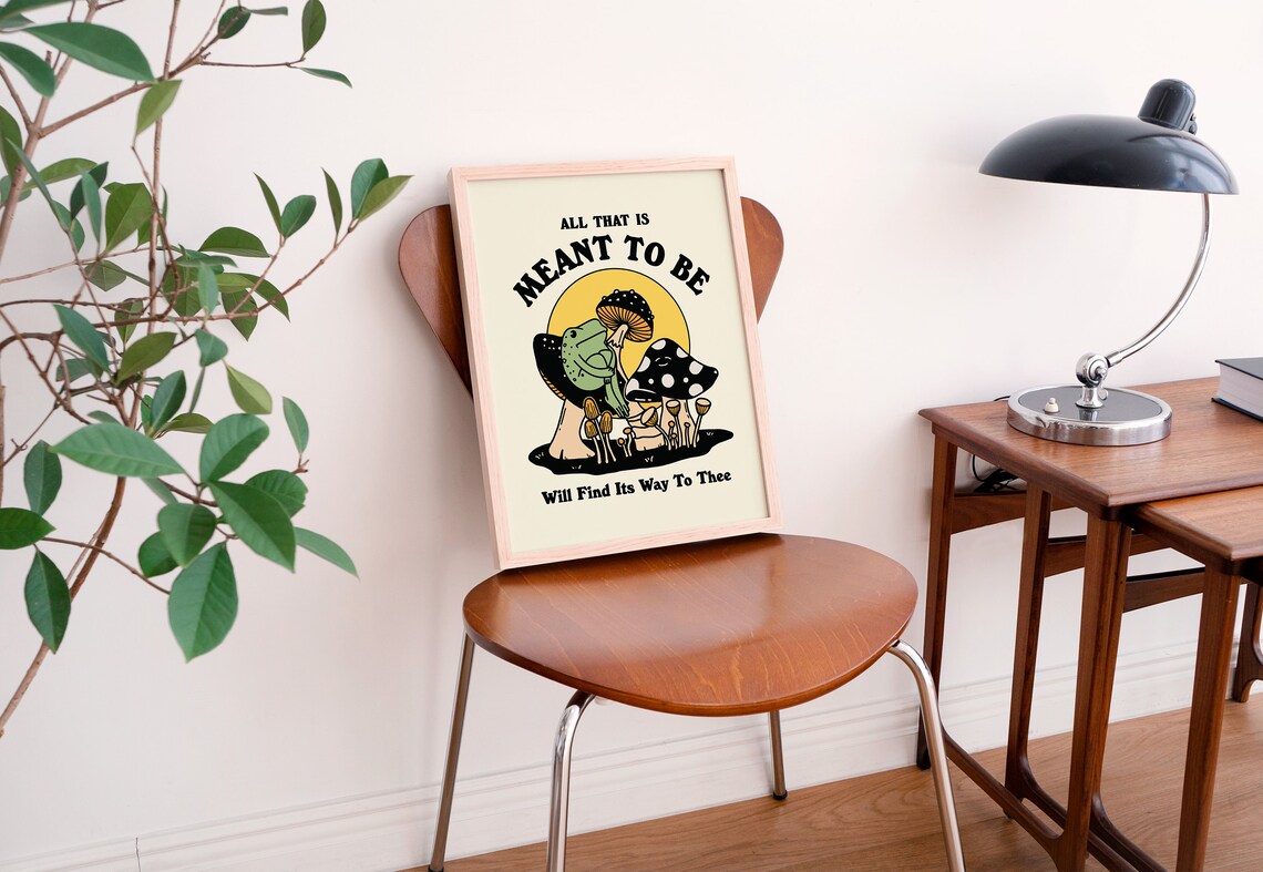 Retro Frog Mushroom Illustration, 70s Travel Poster - Image 3