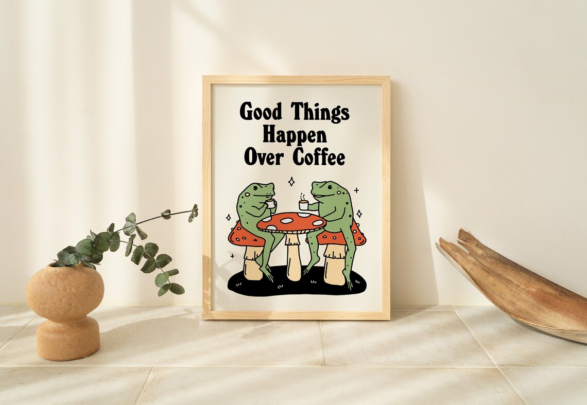 Frog Coffee Vintage Quote Illustration Kitchen Wall Art - Image 3