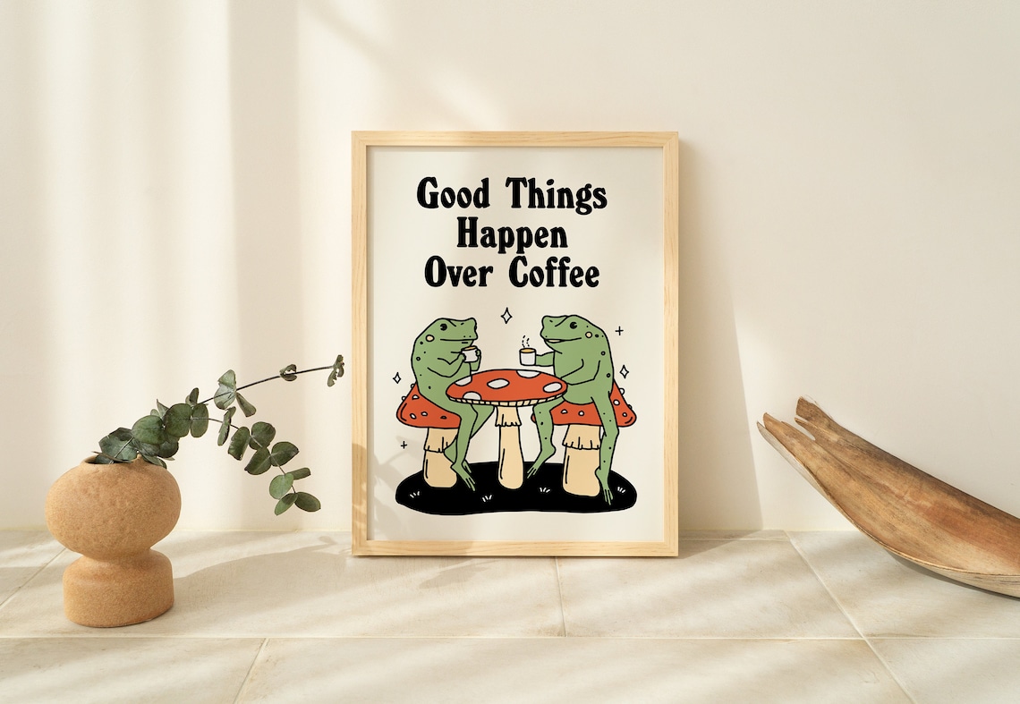 Retro Frog Coffee Vintage Positivity Quote Art Print - Image 2