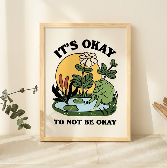 Frog Self Care Quote Retro Wall Art Print