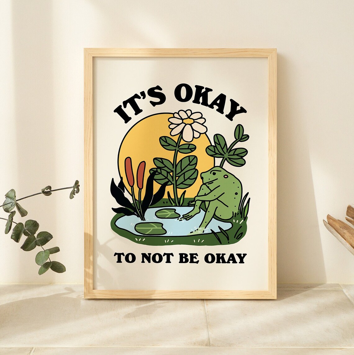 Frog Self Care Quote Retro Wall Art Print