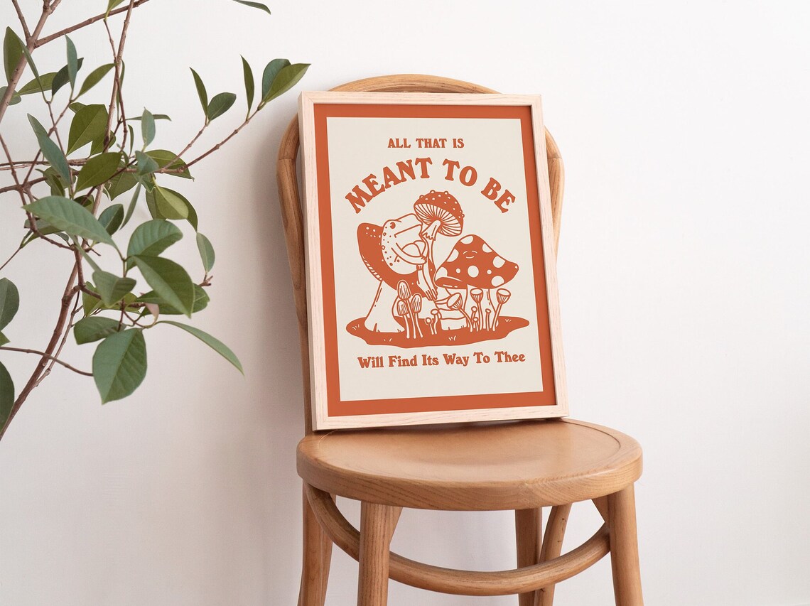 Retro Frog and Mushroom Illustration, Vintage Poster - Image 2