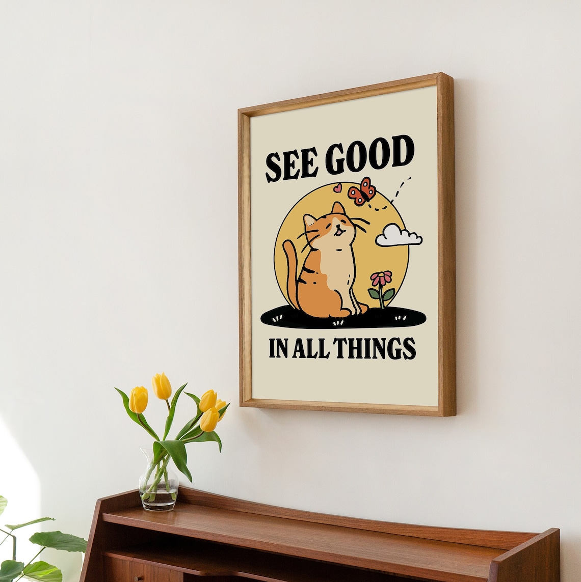 Colorful Cat Illustration Print, Cute Quote Decor - Image 3