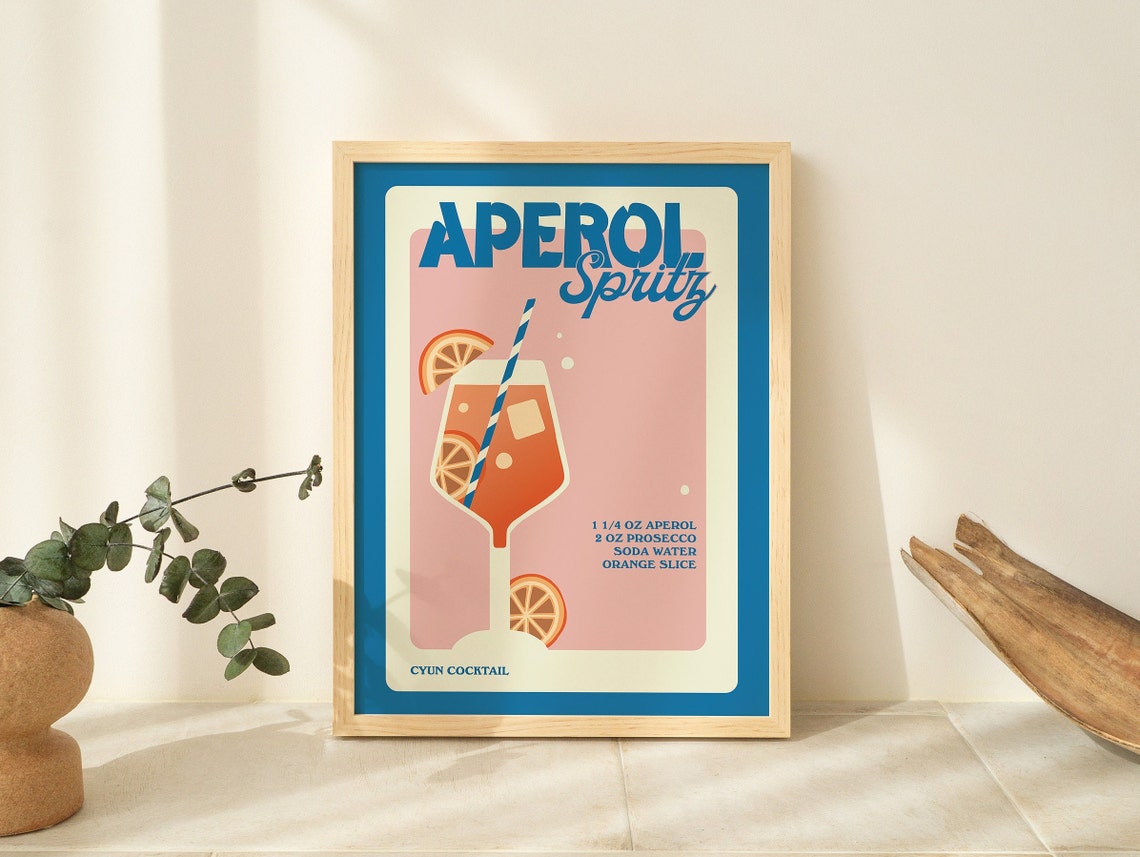 Aperol Spritz Retro Cocktail Recipe Royal Blue Kitchen Poster - Image 2