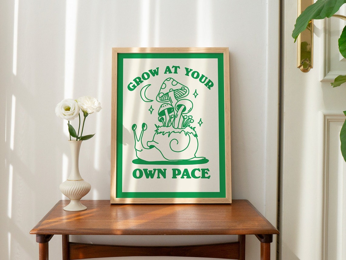 Grow At Your Own Pace Burnt Orange Snail Mushroom Vintage Quote Poster - Image 2