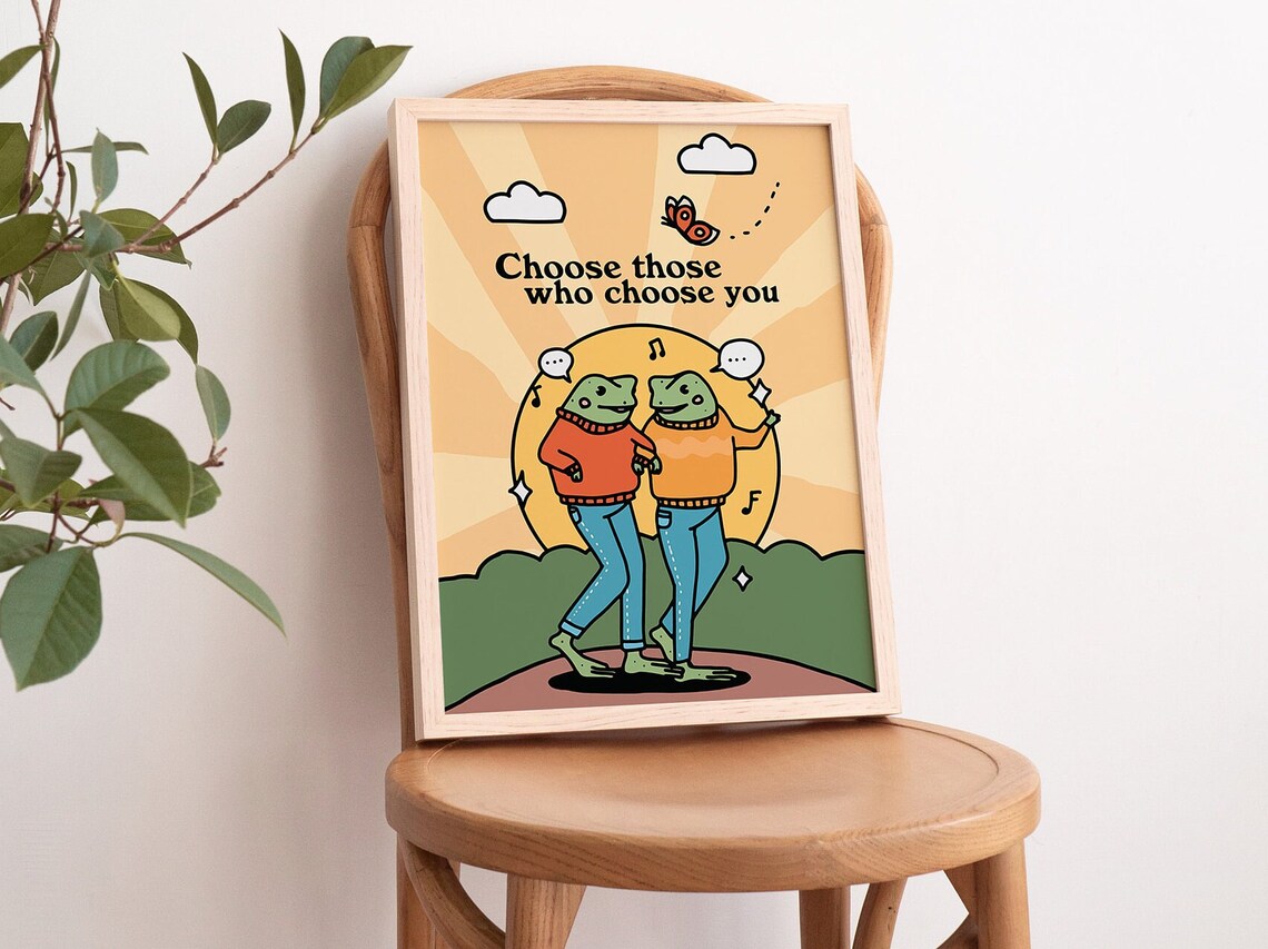 Cute Frogs Friendship Retro Toad Art Print - Image 3