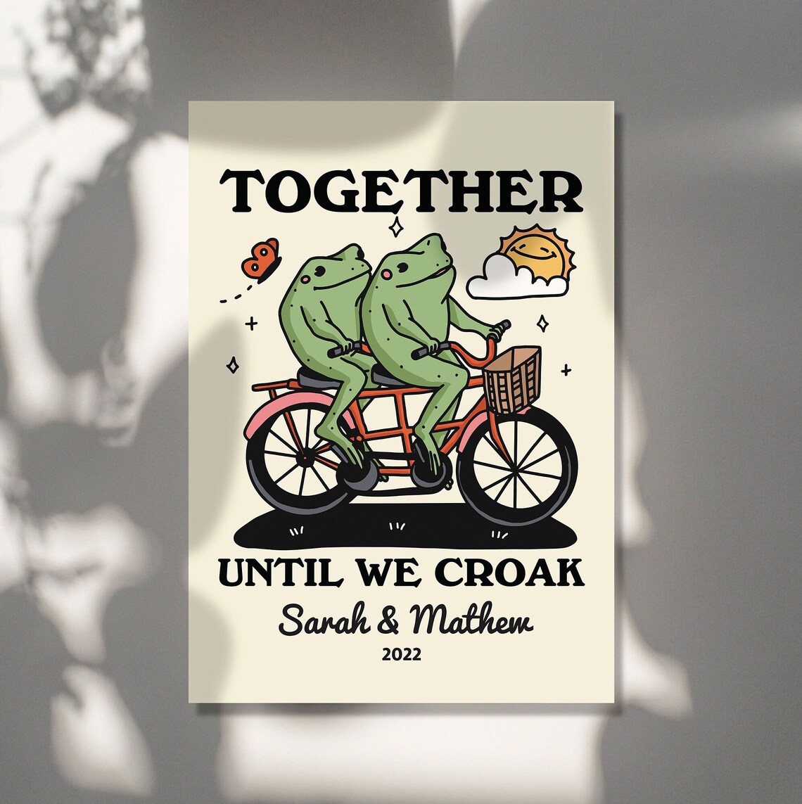 Personalized Couple Frog Illustration Retro Art Print - Image 2