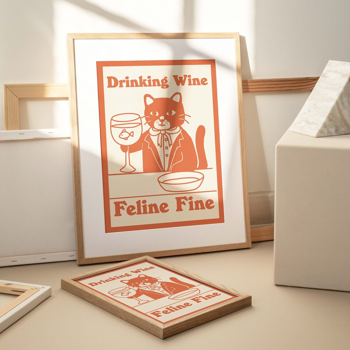 Retro Cat Wine Drink Poster, Kitchen Bar Decor - Image 3