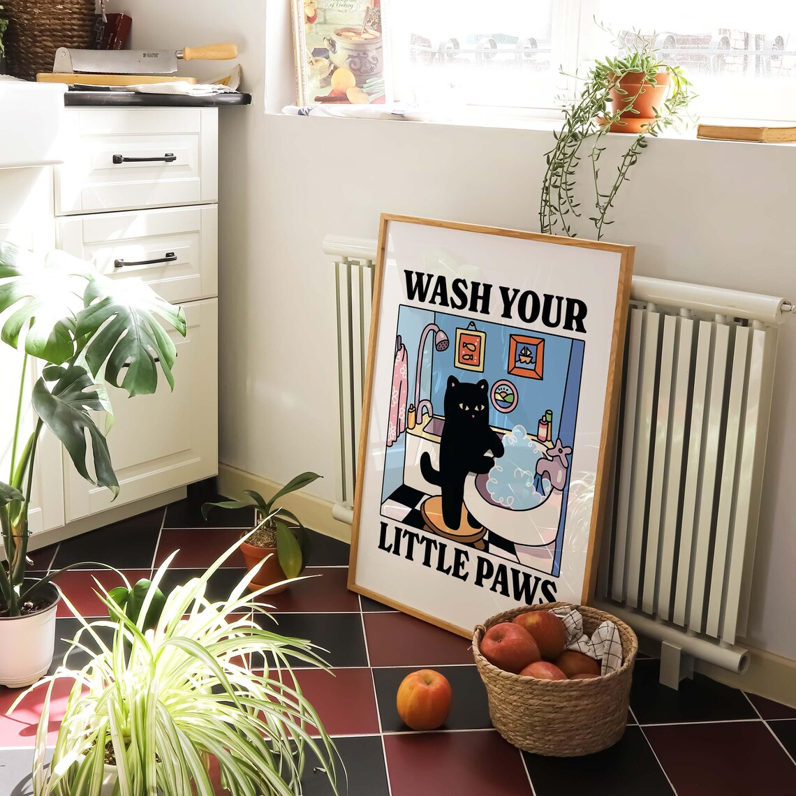 Wash Your Paws Cat Print, Retro Bathroom Poster - Image 3