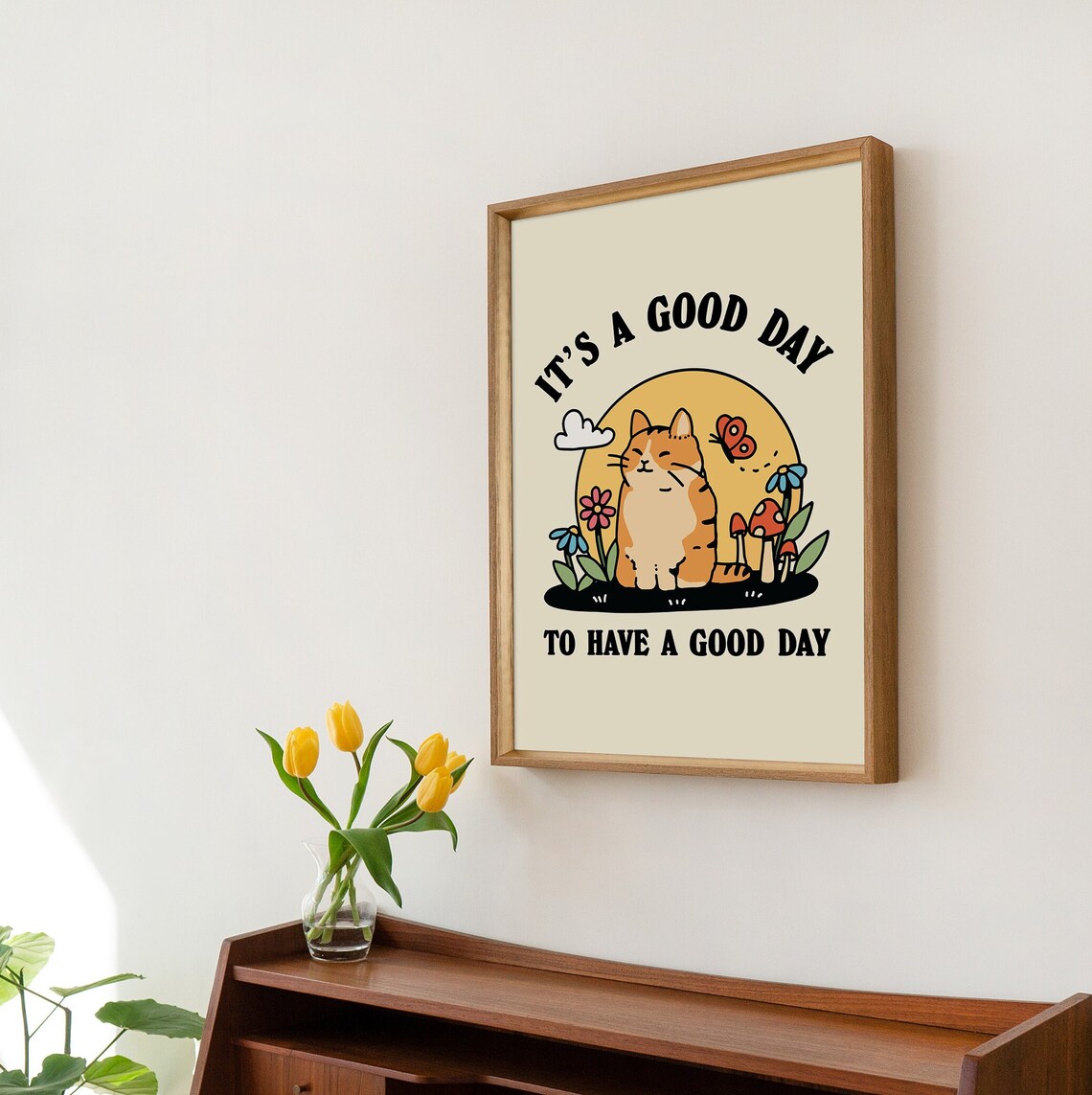 Cute Cat Good Day Quote Poster, Nursery Room Decor - Image 3