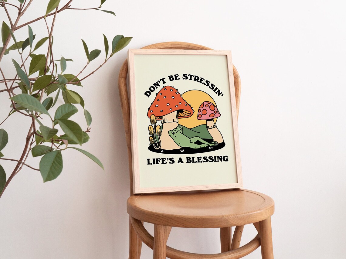 Groovy Mushroom Retro Frog Art Print, 70s Style - Image 3