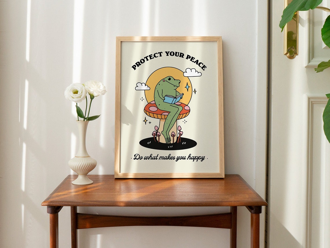 Protect Your Peace Reading Frog Mushroom Mental Health Quote Print - Image 2