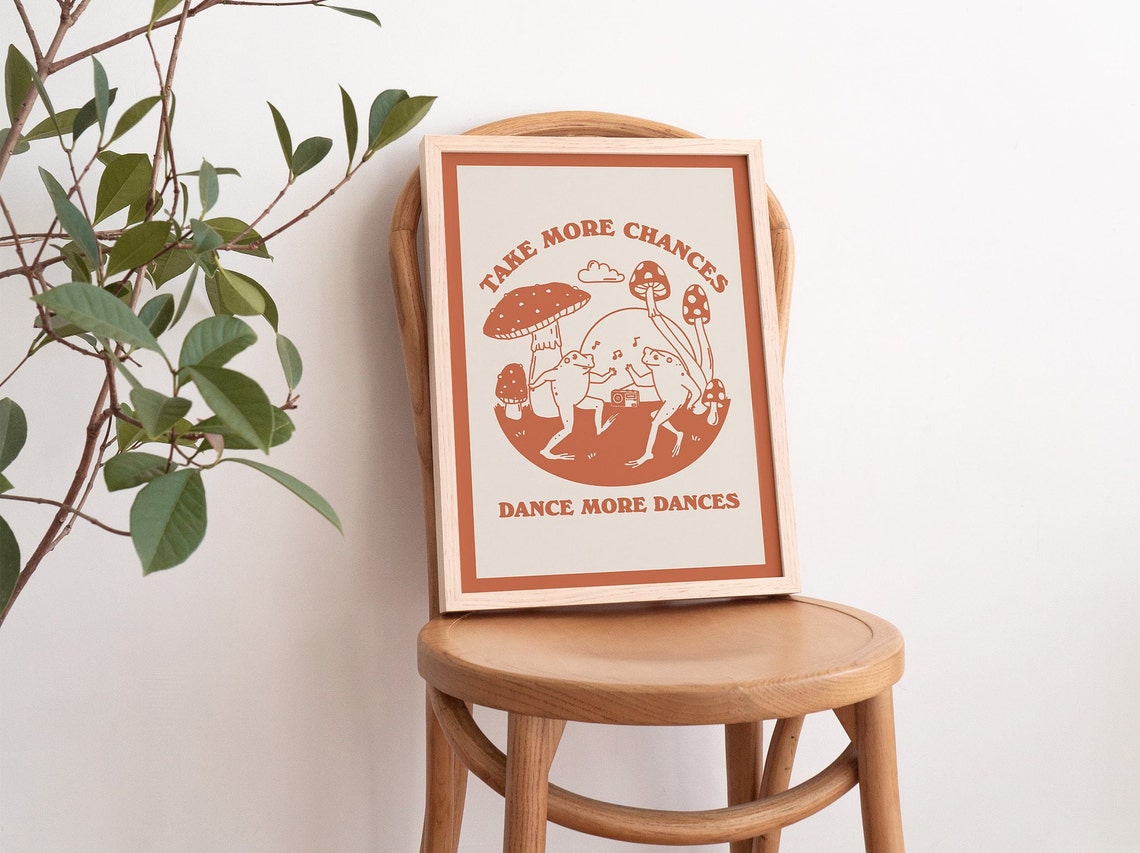 Dancing Frogs Retro Print Print Living Room Wall Art Cute Wall Decor Art Poster Burnt Orange - Image 3