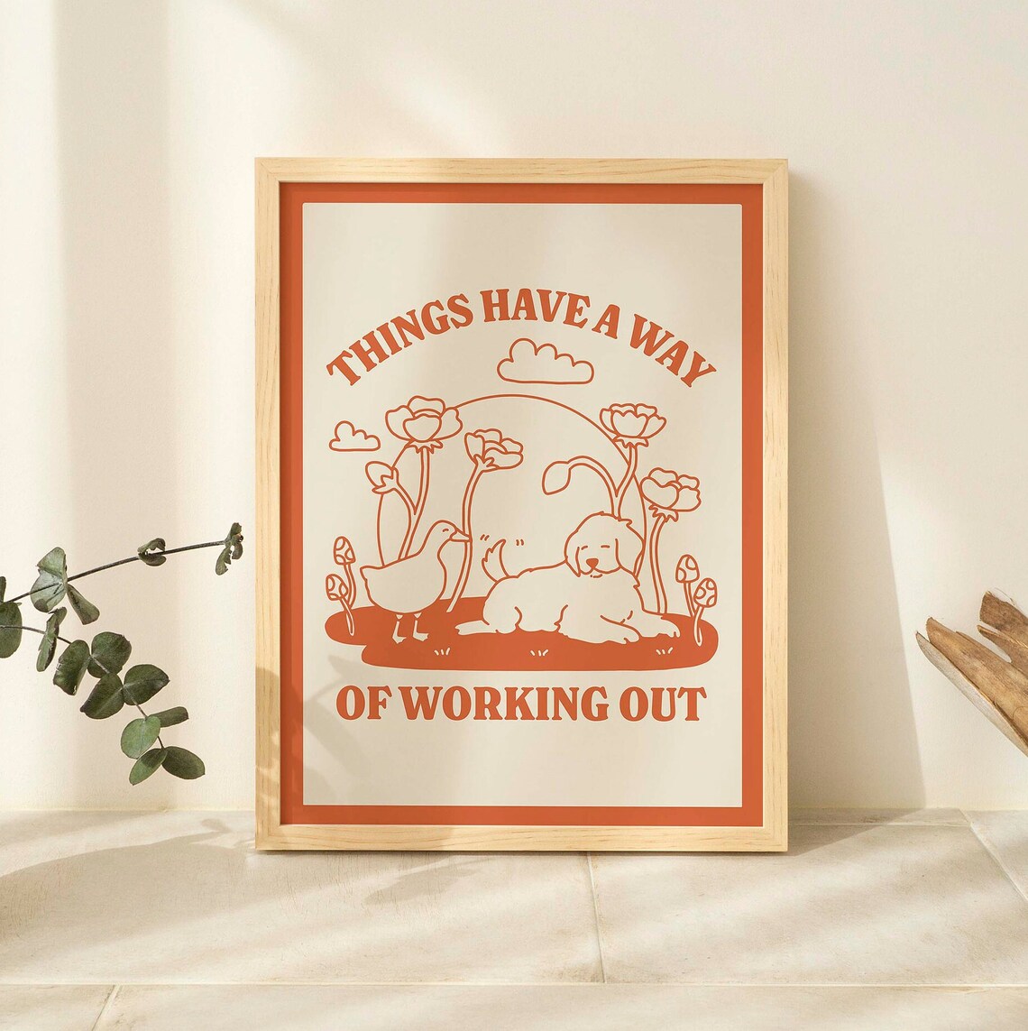 Cottagecore Dog and Goose Retro Positivity Art Print - Image 3