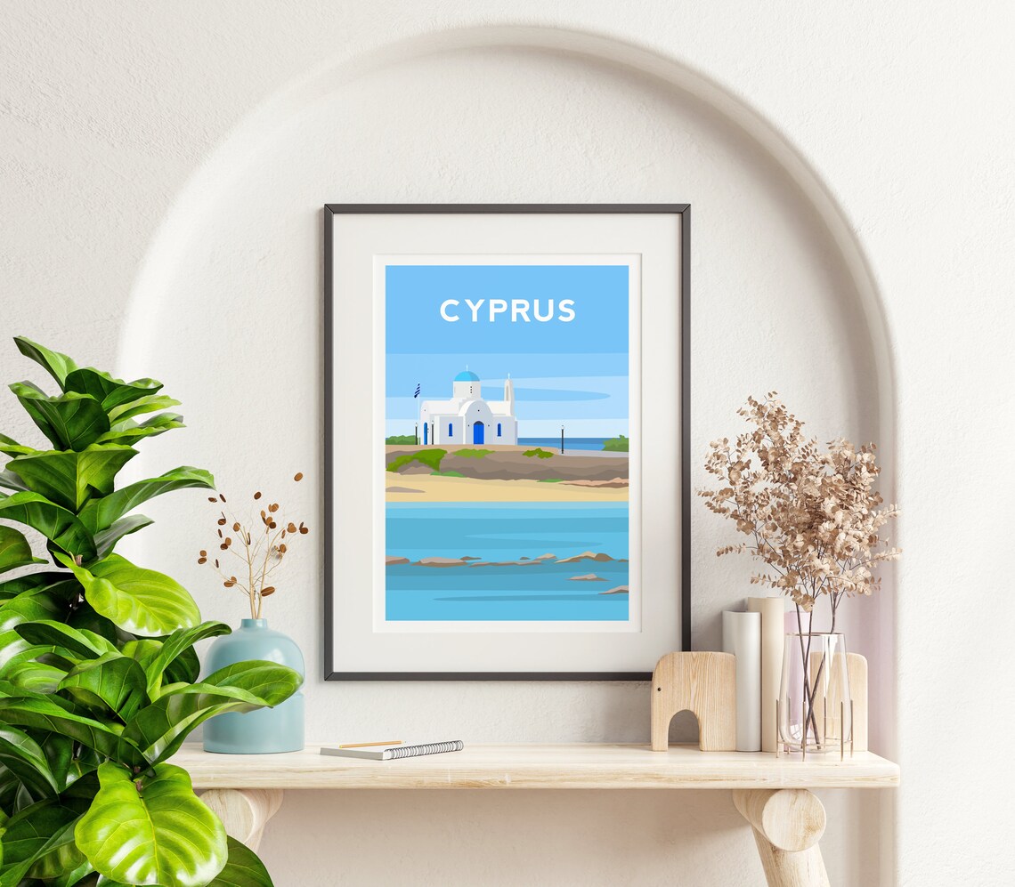 Cyprus Travel Poster, Mediterranean Landscape Art Print - Image 2