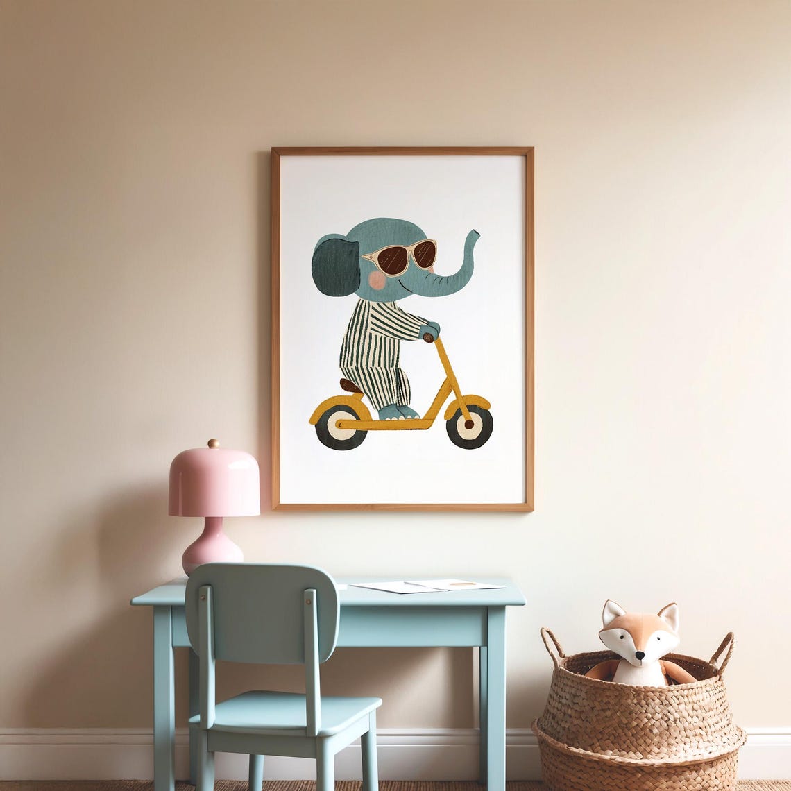 Adorable Elephant in Sunglasses Riding Scooter Kids Nursery Poster - Image 2