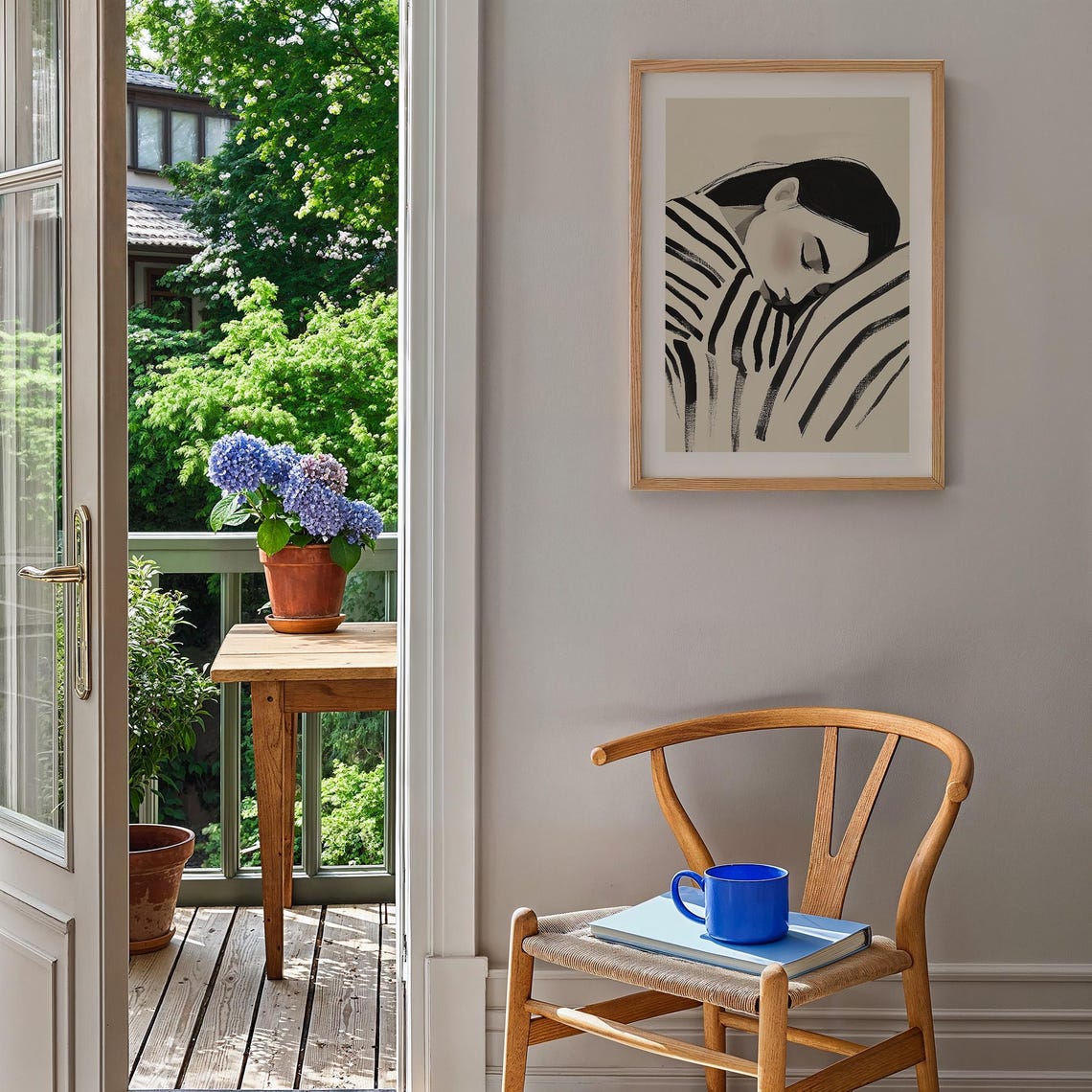 Quiet Resting Woman Stripes Minimalist Black White Art Poster - Image 2