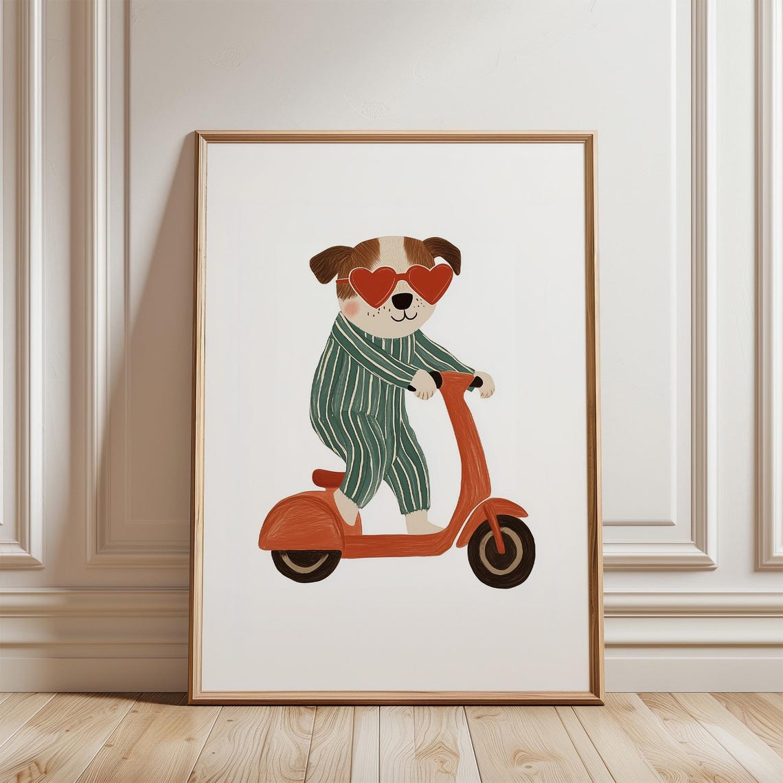 Playful Cool Dog in Sunglasses Riding Scooter Nursery Art Poster - Image 5