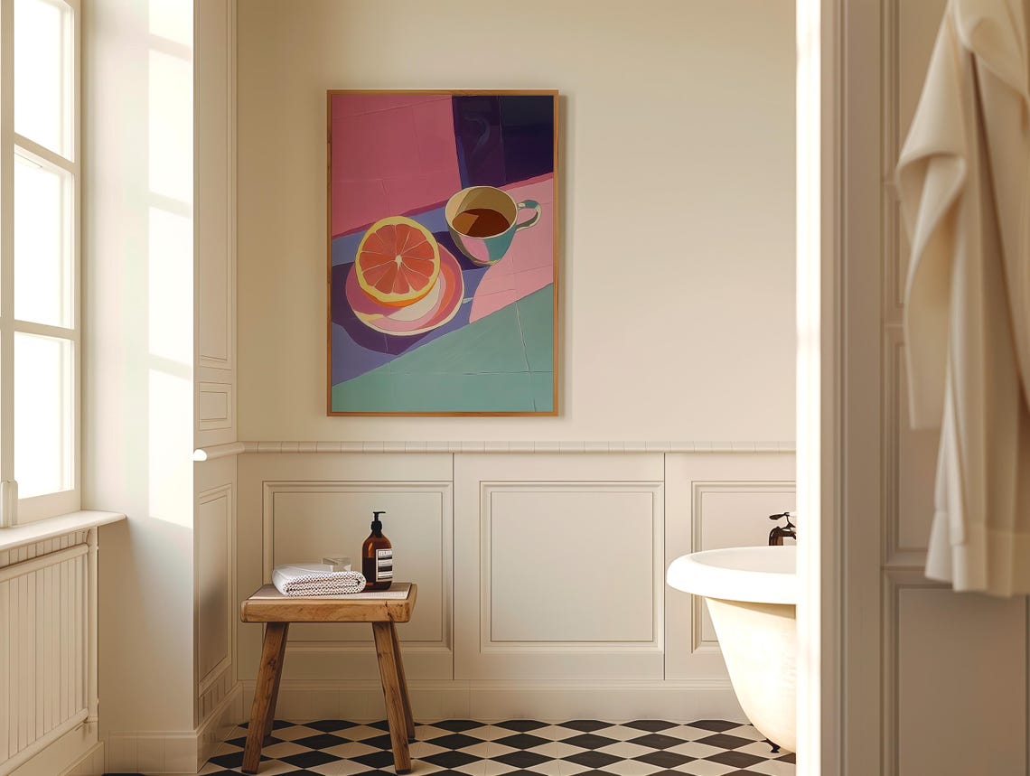 Coffee And Grapefruit Abstract Large Wall Art Contemporary Artwork Colorful Minimalist Print Coffee Lover Wall Art - Image 4
