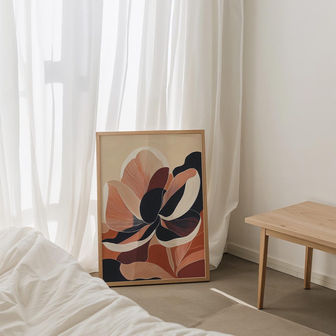 Modern Abstract Flower in Terracotta Black and Cream Tones Poster - Image 5