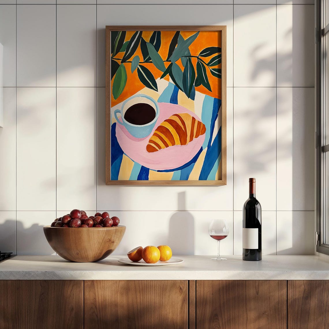Coffee and Croissant Colorful Sunny Cafe Table Kitchen Art Poster - Image 2