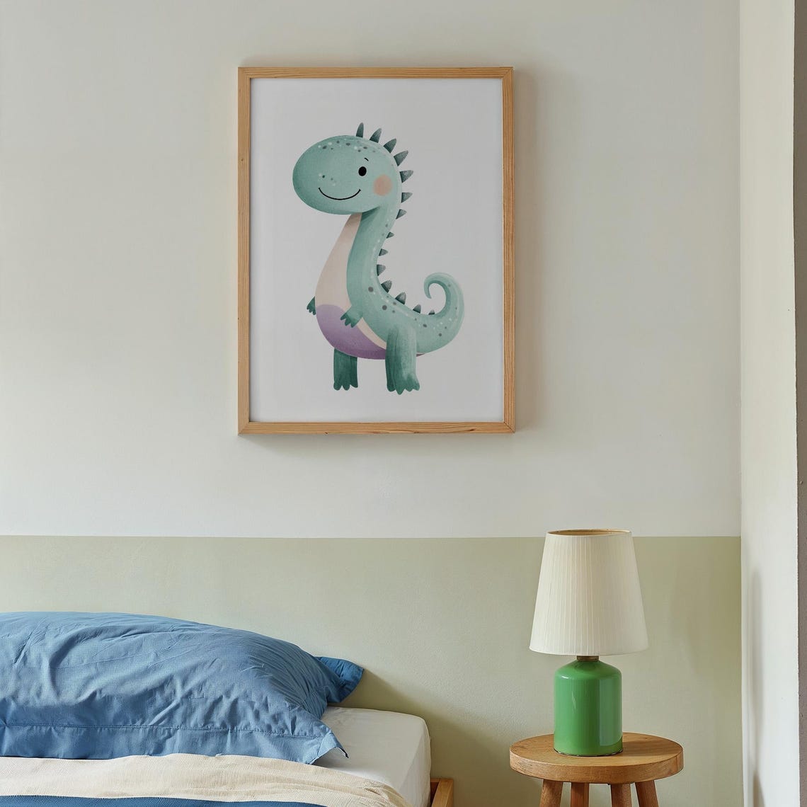 Happy Smiling Green Baby Dinosaur Cute Nursery Dinosaur Poster