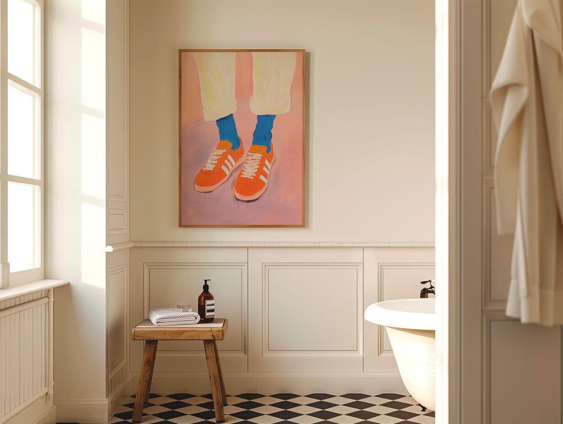 Retro Orange Sneakers With Stripes 70s Fashion Illustration Poster - Image 2