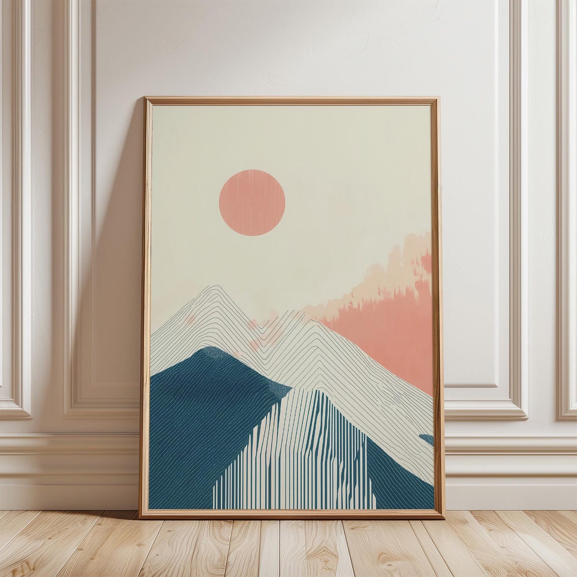 Calm Japandi Sunset Line Mountains Coral Sun Minimalist Poster - Image 5