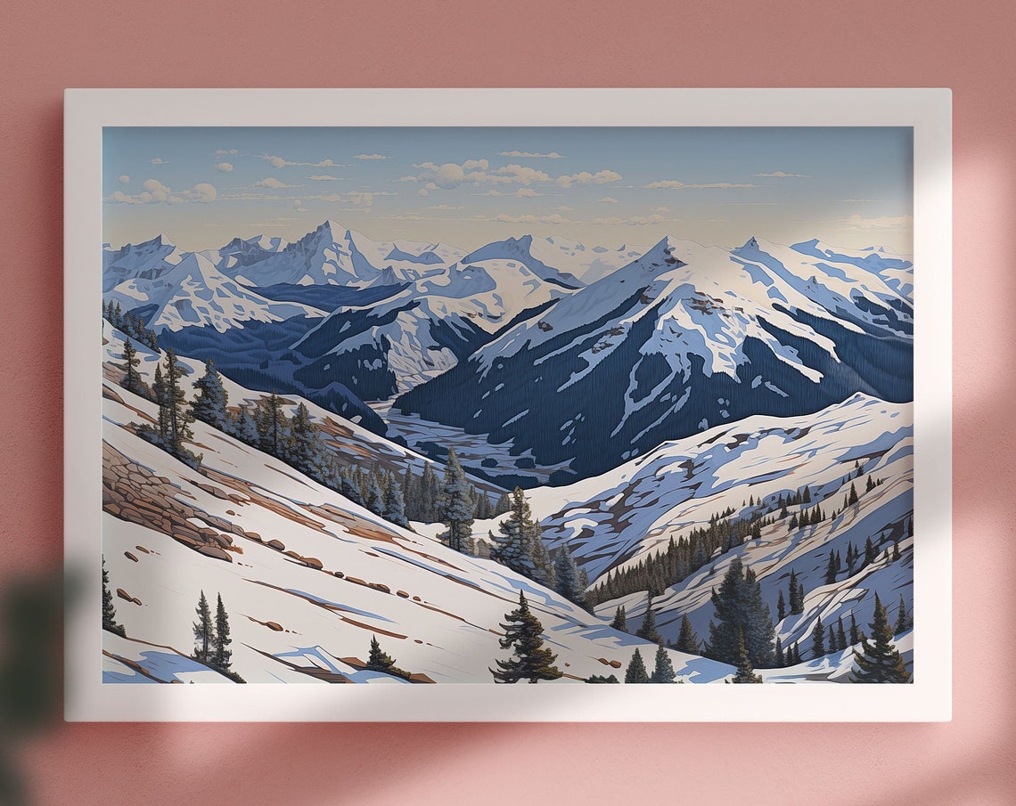 Blue Winter Mountain Panorama Snowy Forest Alpine Scenic Wall Art
