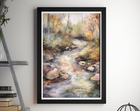 Watercolor Forest Stream Print Forest Creek Art Art Print Watercolor Creek Watercolor Poster Home Decor