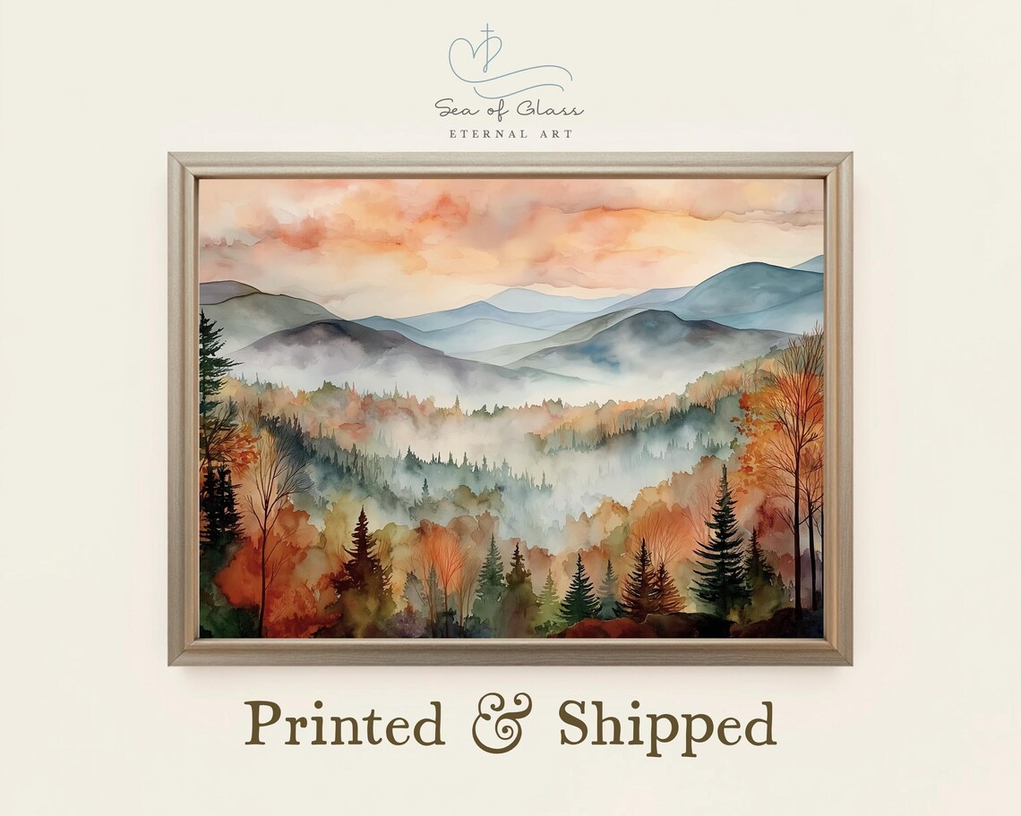 Watercolor Mountain Landscape Art Print, Smoky Mountains